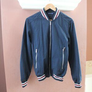ZARA MAN Bomber Jacket Red White and Blue Trim Navy Blue size S